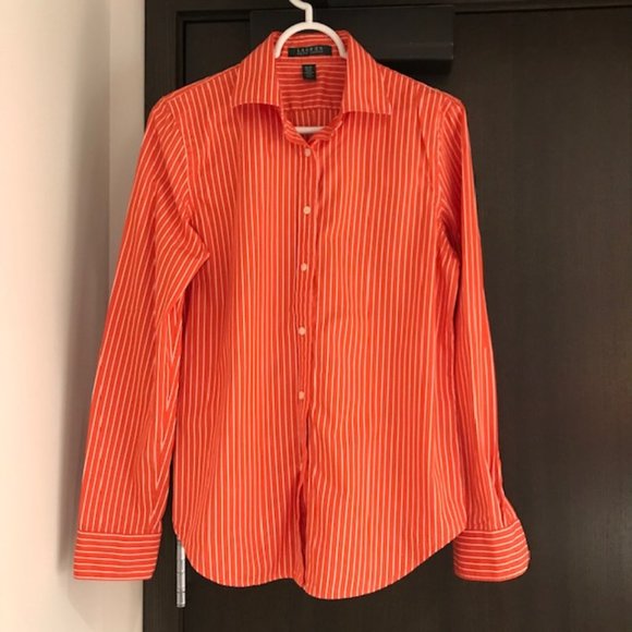 Lauren Ralph Lauren, Dress Shirt, Orange with White Stripe, Medium - Picture 1 of 3